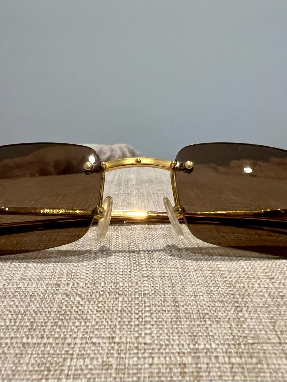 Gucci Gold Frame Brown Lens Rimless Sunglasses
